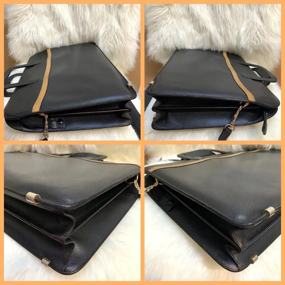 MARK CROSS Vintage Black Cross Hatch Analine Leather Briefbag Briefcase MI ITALY